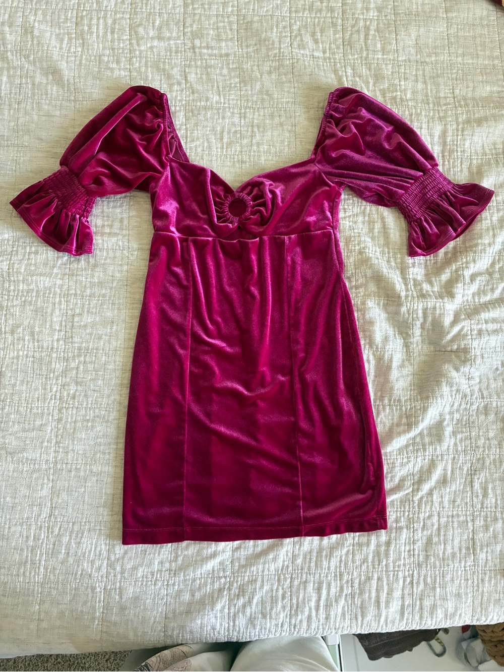 Forever 21 Fuchsia Velvet Puff-Sleeve Mini Dress